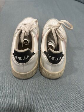 Veja White Sneakers with Pink V Logo and Black Heel Tab